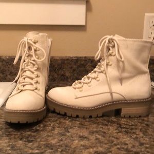 Cream Canvas Boots